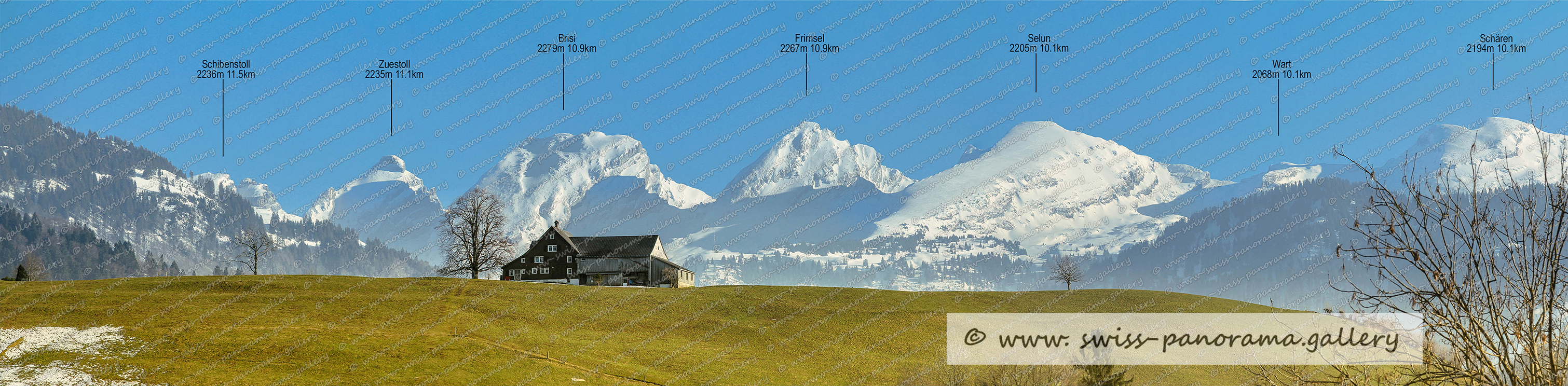 Switzerland Toggenburg Panorama Churfirsten mit Beschriftung