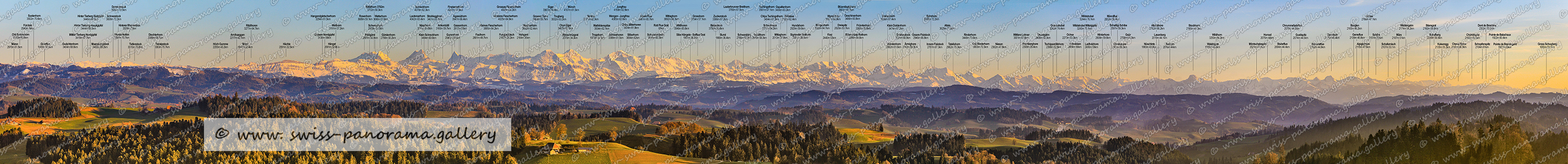 Panorama Emmental Lueg beschriftetes Alpenpanorama mit über 150 Gipfeln Blick auf die Berner Alpen, Beschriftete Schweizer Alpenpanoramen