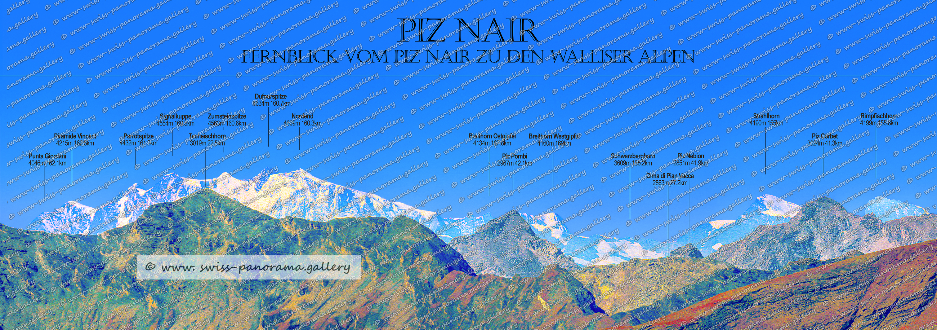 Frühmorgendlicher Fernblick bei klarer Sicht an einem Herbsttag im hohen Telebereich zu den Walliser Alpen