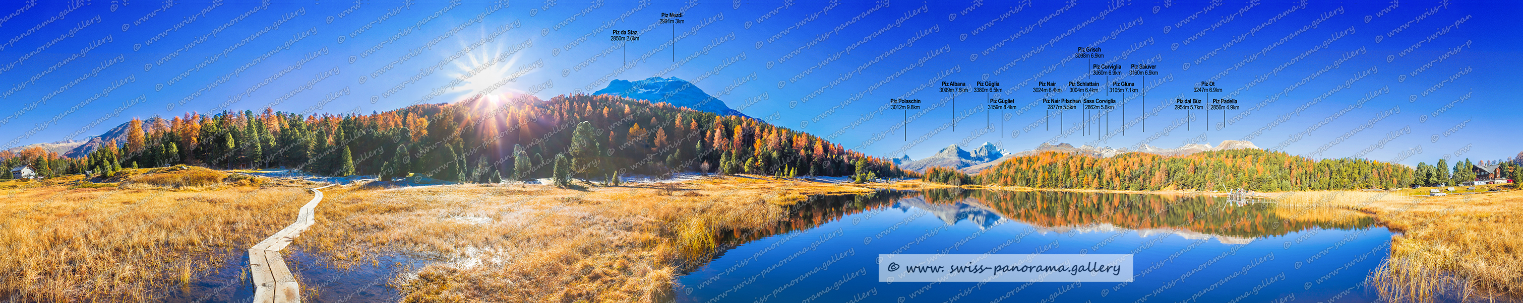 Beschriftetes Alpenpanorama, Stazersee, Beschriftetes Schweizer Alpenpanorama Stazersee, High resolution panorama photos from Switzerland, Panoramic picture of the Swiss Alps, Panoramic photos of the Swiss Alps, Beschriftetes Panorama Säntis, Swiss Alps, swiss-panorama.gallery, famous Swiss Alps, Swiss Panorama Gallery, labelled mountain panorama from Switzerland, mountain panoramas from Switzerland, Panoramic photo of the Swiss mountains,  Iconic Swiss Alps, panoramic photo prints, Lake Staz, Hauptgipfel Piz da Staz 2850m  (GR) - Celerina/Schlarigna, Piz Mezdi 2991m  (GR) - St. Moritz, Piz Polaschin 3012m, Piz Güglia (Piz Julier) 3380m, Sass Corviglia, Piz Albana 3099m, Piz Nair Pitschen 2877m  (GR) - St. Moritz, Piz Nair 3024m (GR) - St. Moritz, Piz Gügliet 3159m  bei Piz Julier, Piz Schlattain 3004m (GR) - Celerina/Schlarigna   nicht Schallein, Piz Grisch 3098m GR, , Piz Saluver 3160m (GR) - Celerina/Schlarigna, Piz Saluver 3160m (GR) - Celerina/Schlarigna, Piz dal Büz 2954m, Piz Ot 3247m (GR) – Samedan, Piz Padella 2856 (GR) – Samedan, Piz Corviglia 3060m GR, Lej da Staz,