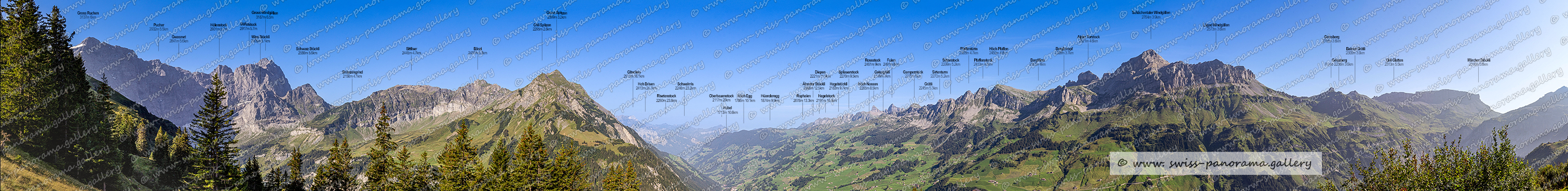 Beschriftetes Alpenpanorama Alp Wannelen Schächental, Gwasmet 2841m, Sirtenturm 2270m, Gamperstock, Sirtenstock 2299m, Gross Ruchen 3137m, Pucher 2932m, Wiss Stöckli 2405m, Hölenstock 2901m, Schwarz Stöckli 2568m, Gross Windgällen 3187m, Blinzi 2473m, Sittliser 2445m, Chli Spitzen 2295m, Gross Spitzen 2399m, Grätli 2245m, Strämzemgrind 2150m 4.1km, Hoh Brisen 2413m, Gitschen 2513m, Risetenstock 2290m, Oberbauenstock 2117m, Schwalmis 2246m, Höch Egg 1786m, Hüenderegg 1874m, Stäfelstock 2917m, Rophaien 2078m, Hagelstock 2181m, Hagelstöckli 2183m, Aebneter STöckli 2088m, Spilauerstock 2270m, Diepen 2221m, Geissgrätli 2149m, Höch Nossen 2205m , Pfaffenstock  2413m, Rossstock 2461m 9-1km, Höch Pfaffen 2459m, Fulen 2491m  im Schächental, Läged Windgällen 2573m, Berglichopf 2308m, Alpler Torstock 2621m, Schächentaler Windgällen 2764m, Hubel 1713m, Geissberg 2236m, Geissberg 2318m, Balmer Grätli 2309m, Märcher Stöckli 2382m, Chli Glatten 2313m, Pfaffentürm 2368m, Berglifirst 2363m, swiss panorama gallery, Swiss mountain panorama, mountain panoramas from Switzerland,