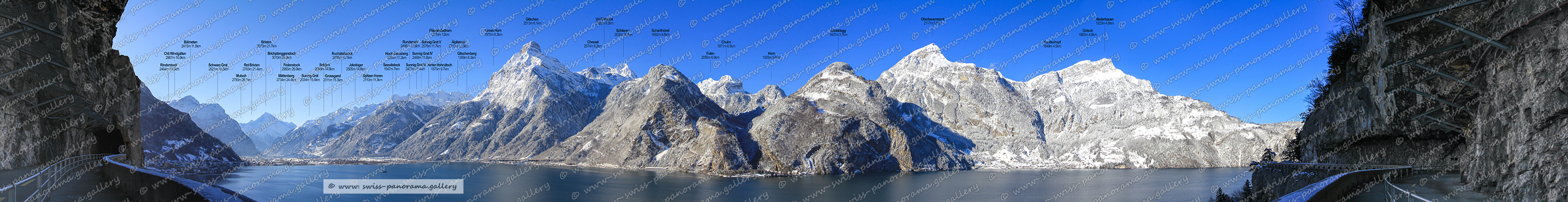 Switzerland panorama Axenstrasse Urnersee panorama beschriftet Lake Uri Axen road, beschriftetes Schweizer Alpenpanoramen Urnersee panorama