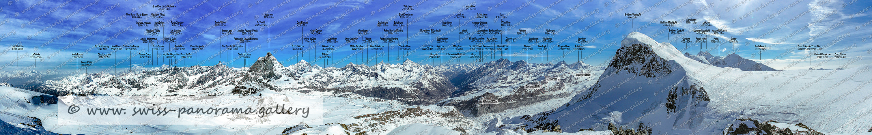 Switzerland Zermatt Klein Matterhorn Panorama beschriftet