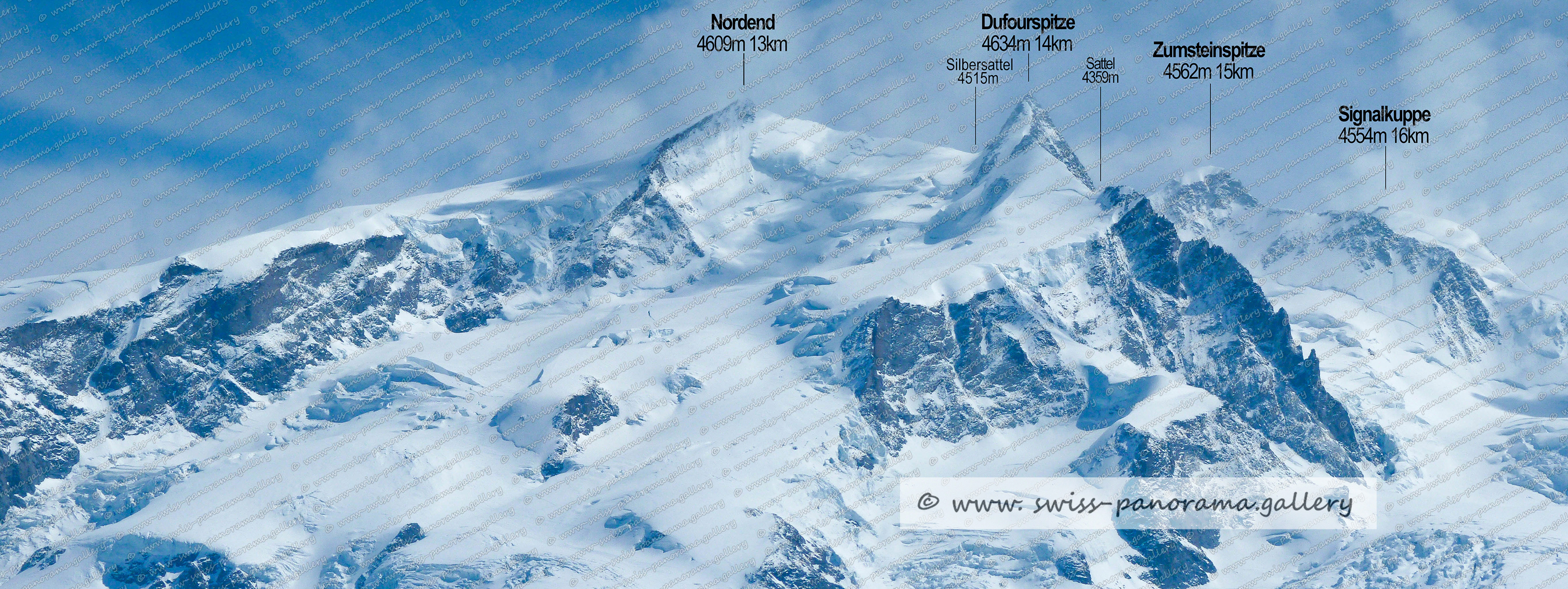 Switzerland Zermatt Monte Rosa Massiv mit dem imposanten Westgrat der Dufourspitze, Swiss Alps, Schweizer Alpenpanorana, Alpenpanoramen